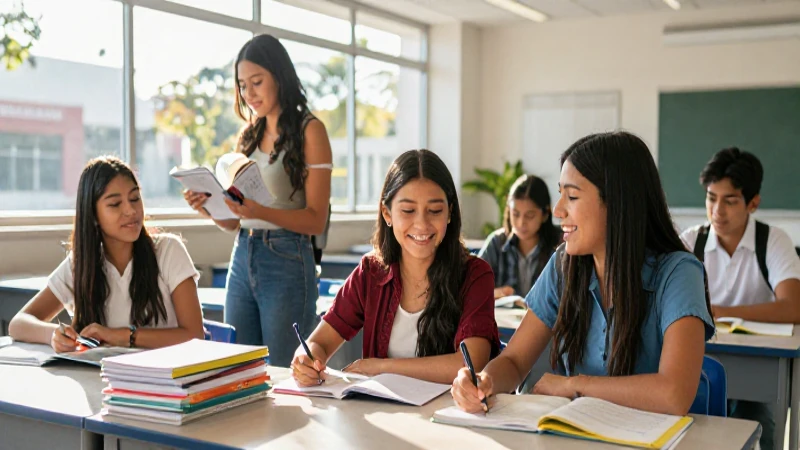 Estudiantes mexicanos alegres en campus moderno y vibrante