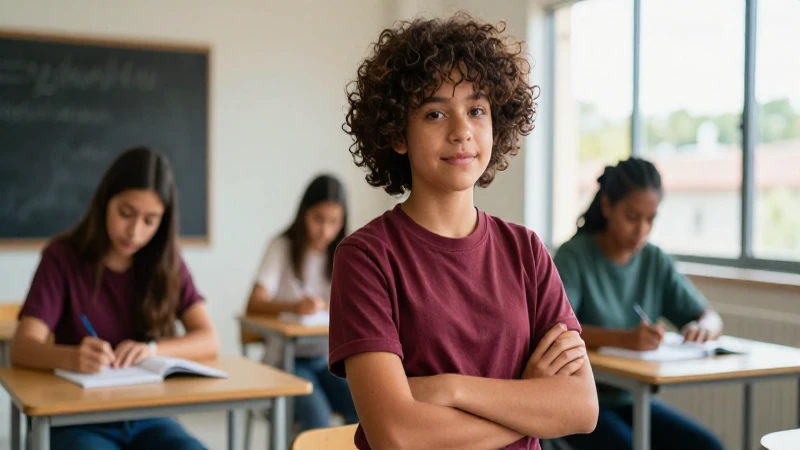 Joven estudiante mexicano en aula moderna y luminosa