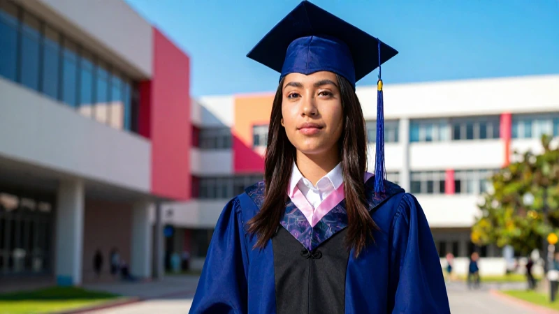 Retrato dinámico de graduado mexicano en campus vibrante
