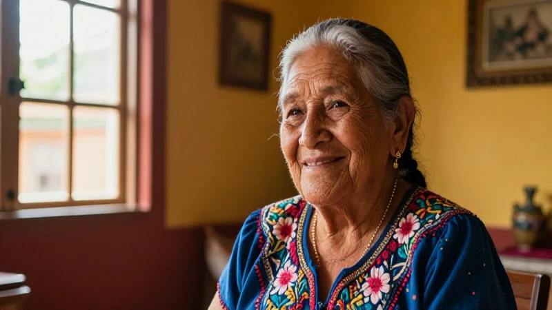 Retrato cálido de anciana mexicana sonriente