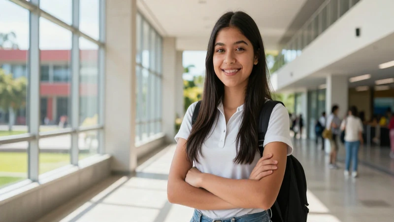 Estudiante mexicano exitoso en un campus moderno