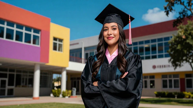 Graduado mexicano exitoso en moderno campus universitario