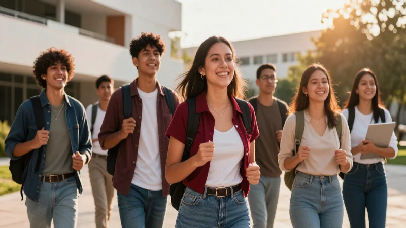 Estudiantes mexicanos vibrantes con luz dorada