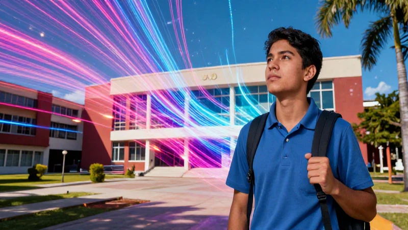 Joven estudiante mexicano en un campus vibrante