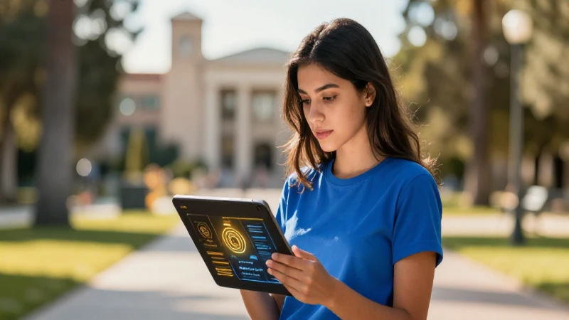 Estudiante usa plataforma UAEH en tablet detallada