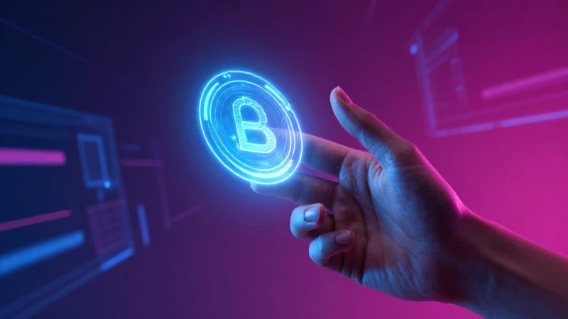 Mano futurista con token digital holográfico
