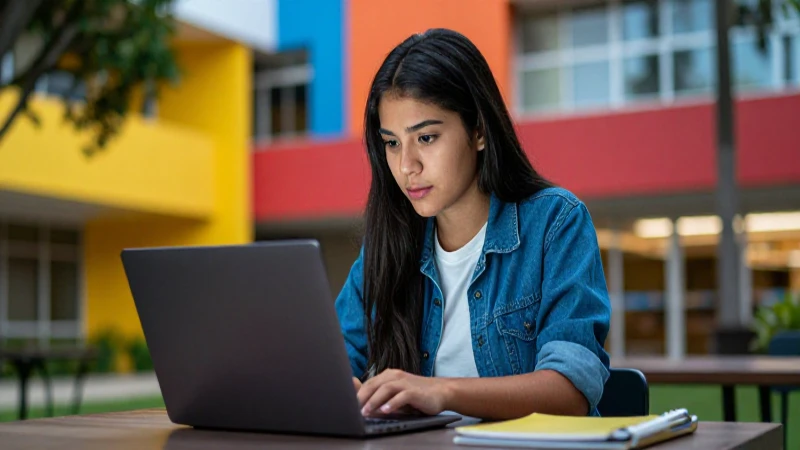 Estudiante mexicano concentrado en su portátil