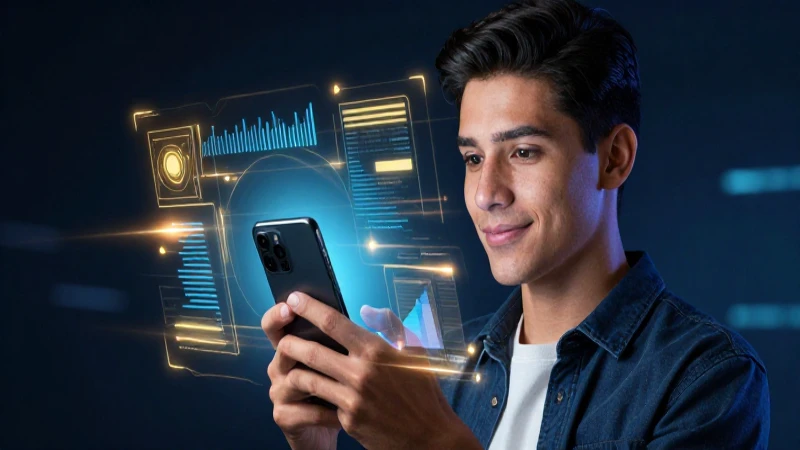 Joven mexicano confiado usa interfaz digital