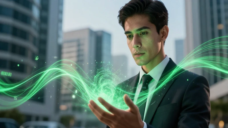 Joven profesional con interfaz digital avanzada