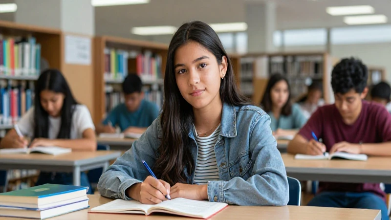 Estudiante mexicano motivado en biblioteca universitaria
