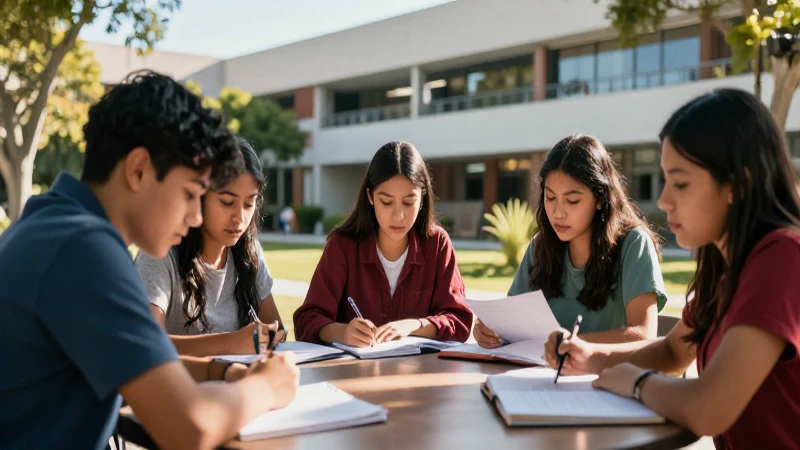Estudiantes mexicanos en campus universitario soleado