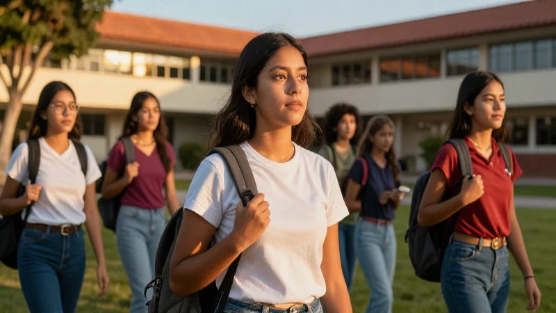 Jóvenes mexicanos en campus con luz dorada