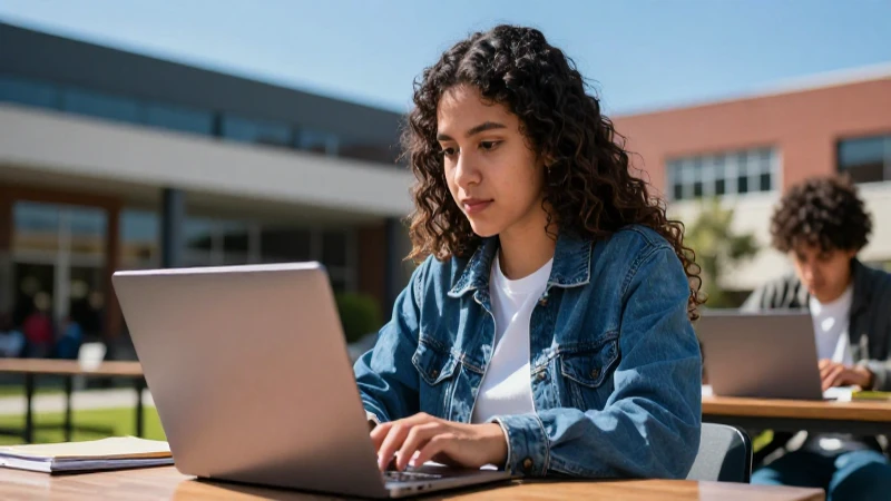 Estudiante universitario mexicano trabaja en una laptop