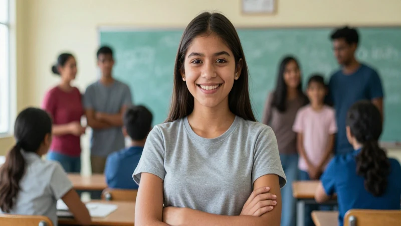 Estudiante mexicano sonriente en clase moderna