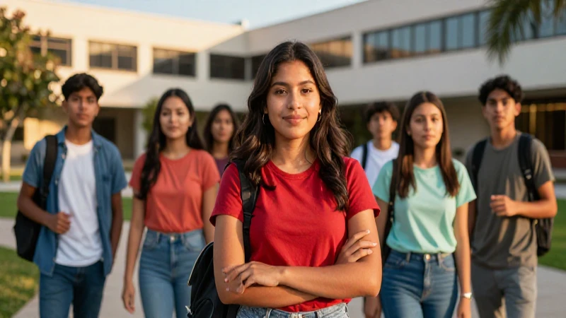 Estudiantes mexicanos vibrantes en campus moderno