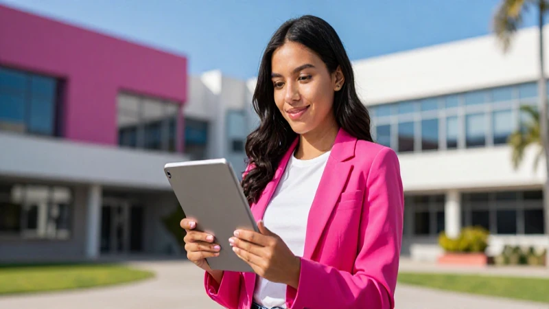 Estudiante mexicana moderna usando tablet digital