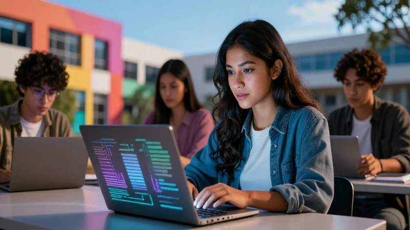 Estudiante mexicano en campus con estética digital
