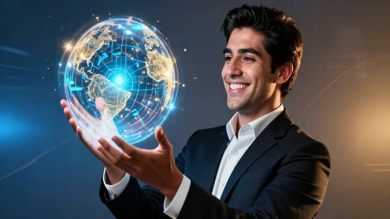Profesional mexicano con orbe de datos futurista