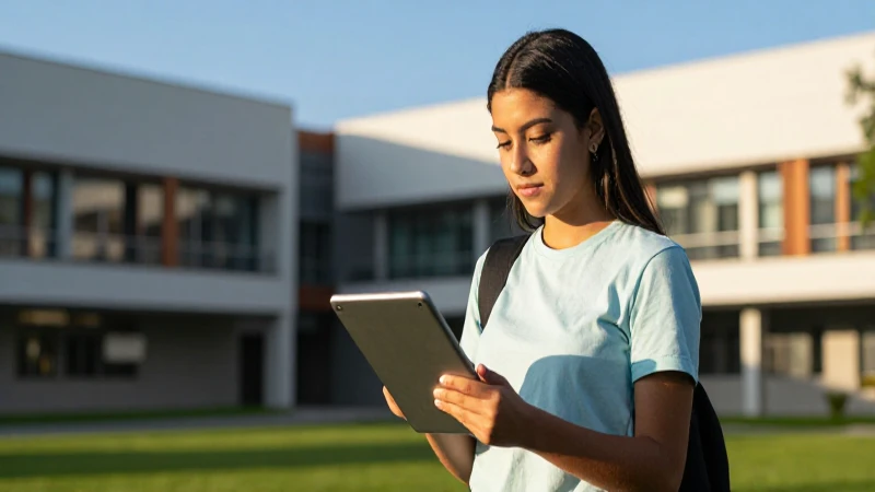 Estudiante mexicano moderno con tableta en campus