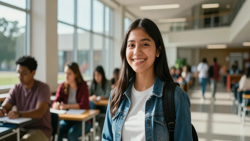 Estudiante mexicano inspirador en campus vibrante