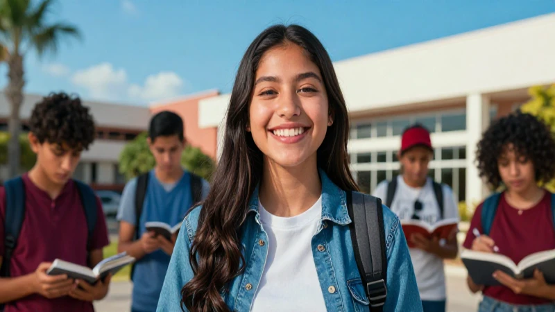 Estudiante mexicano sonriente en campus moderno
