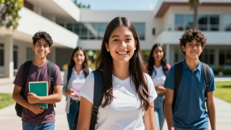 Estudiante mexicano sonriente en campus moderno