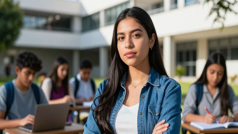 Estudiante mexicano enfocado en campus moderno
