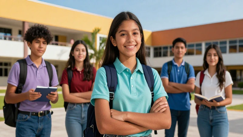 Estudiante mexicano optimista en campus moderno