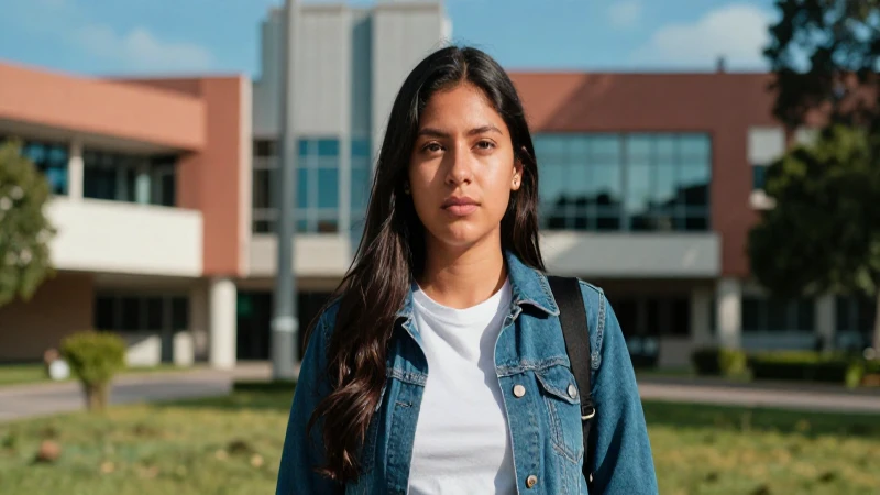 Estudiante mexicano en campus vibrante y moderno
