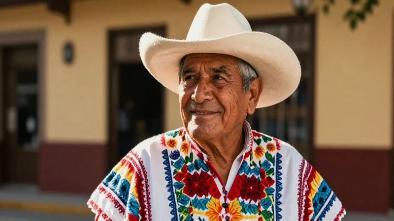 Abuelo mexicano sonriente en un día soleado