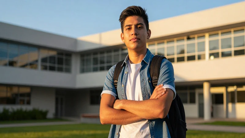 Estudiante exitoso bajo luz dorada y vibrante