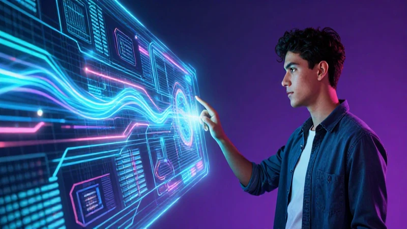 Joven mexicano interactúa con tecnología holográfica