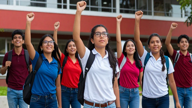 Estudiantes mexicanos celebrando éxito y oportunidad