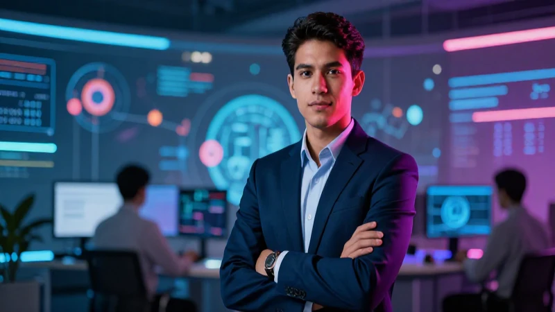 Profesional mexicano moderno en entorno virtual