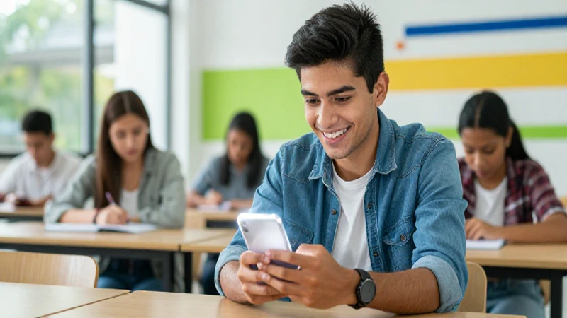 Estudiante mexicano sonriente en campus moderno