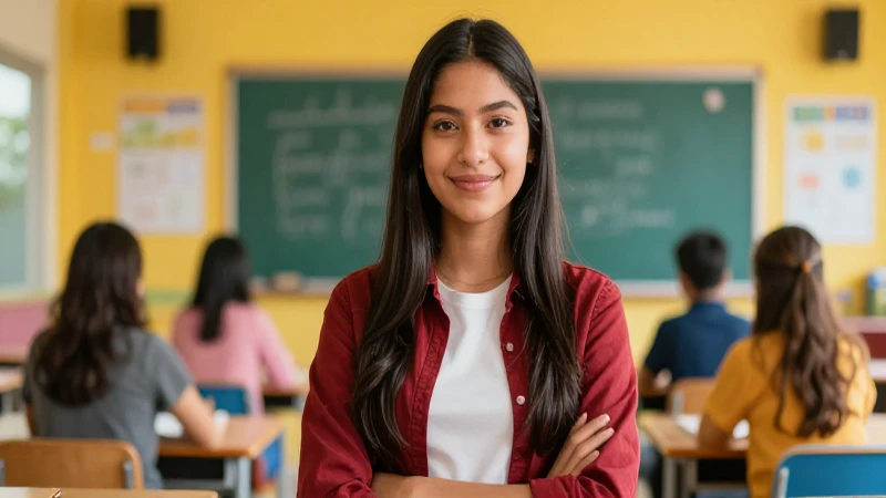 Estudiante mexicano exitoso en aula moderna y vibrante