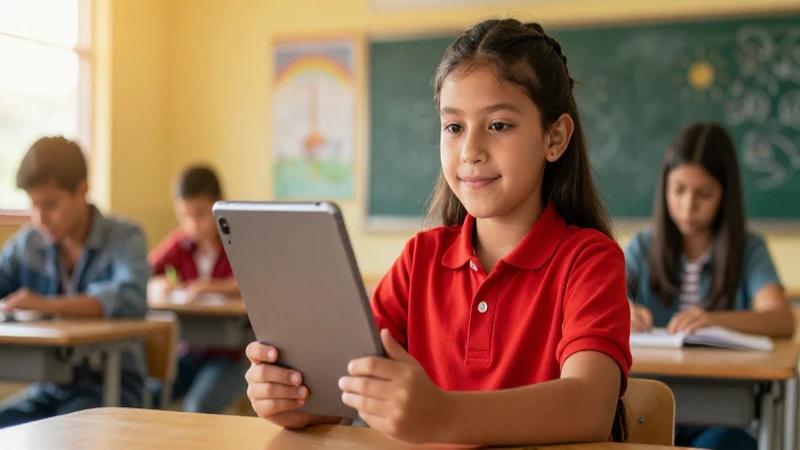 Estudiante mexicano moderno con tablet en clase