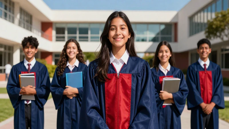Estudiante alegre en campus moderno y soleado