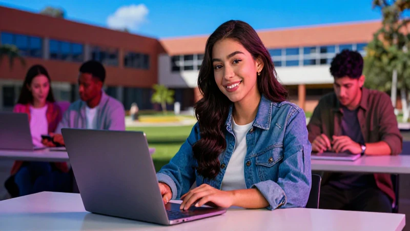 Estudiante mexicano sonriente estudiando en la universidad