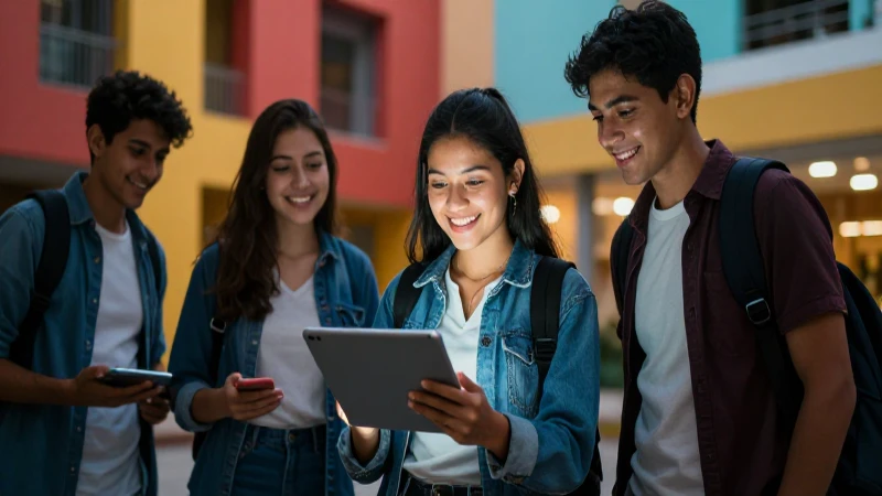 Estudiante mexicano estudiando en campus moderno