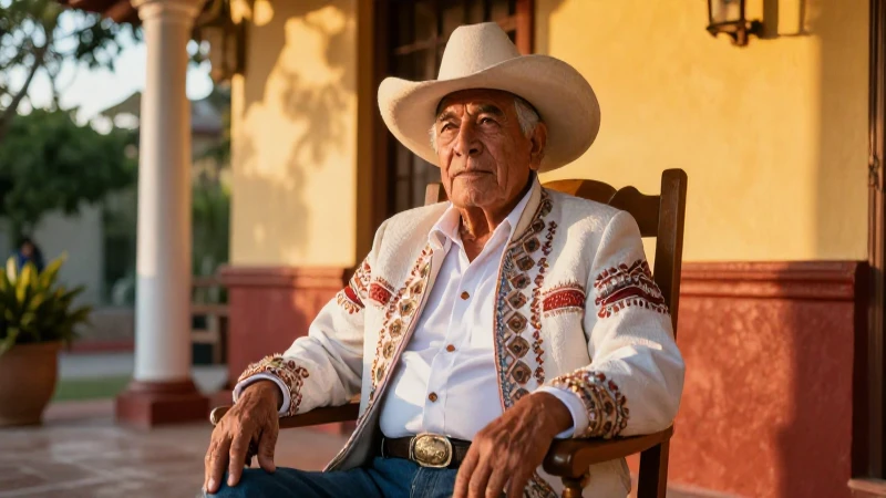 Hombre mexicano anciano en cálido atardecer