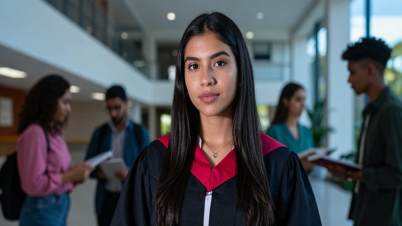 Joven mexicana en universidad con iluminación dramática