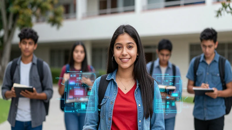 Estudiantes mexicanos en campus moderno y vibrante