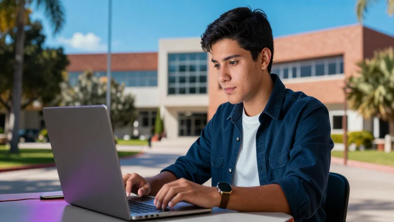 Estudiante mexicano moderno en campus digital