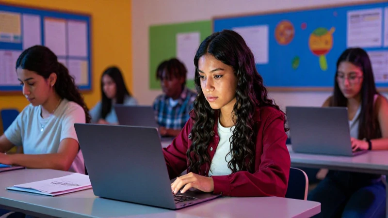 Estudiante mexicano en aula vibrante y moderna