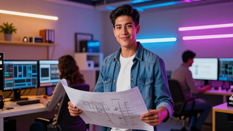 Estudiante mexicano en taller de tecnología con confianza