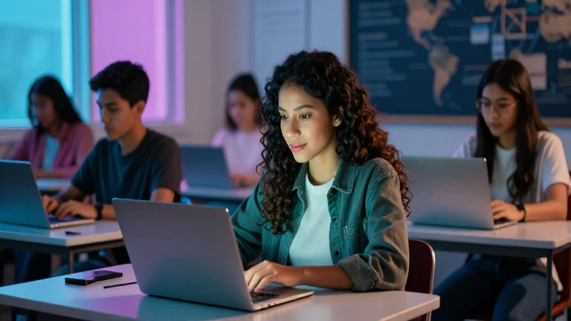 Estudiante mexicano exitoso en aula digital moderna