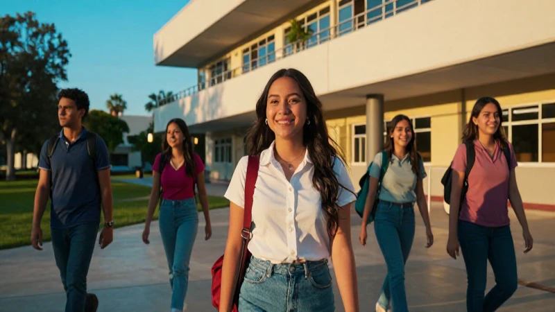 Estudiante mexicano exitoso en campus moderno