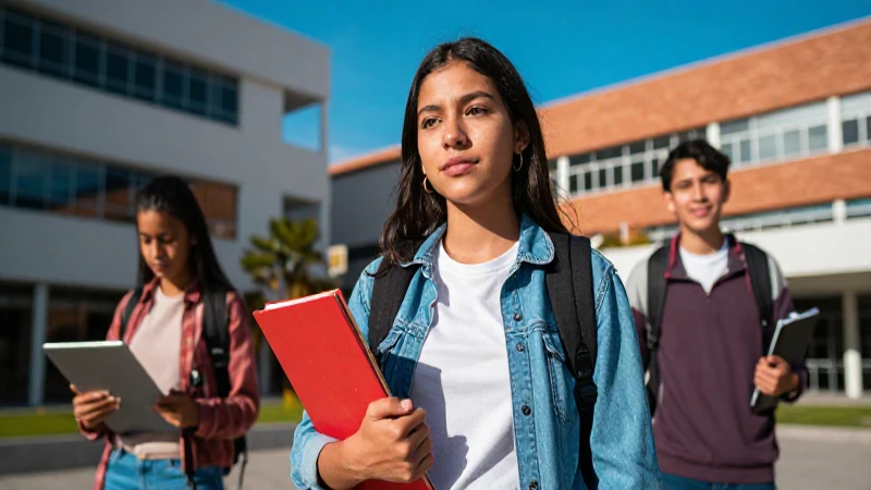 Estudiante mexicano diverso en campus moderno