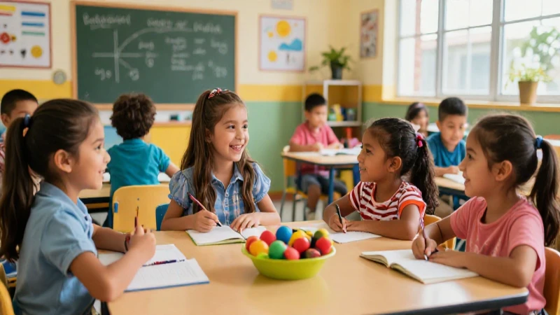 Niños mexicanos felices aprendiendo en aula moderna